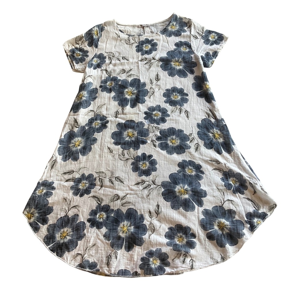Nina Kendosa Tunic Dress Womens One Size White Blue Floral Linen Gauze Paris